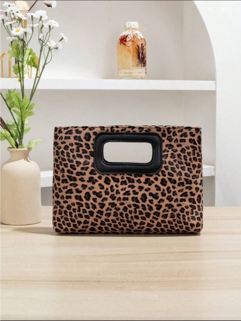 Leopard Print Rust Brown Handheld Clutch